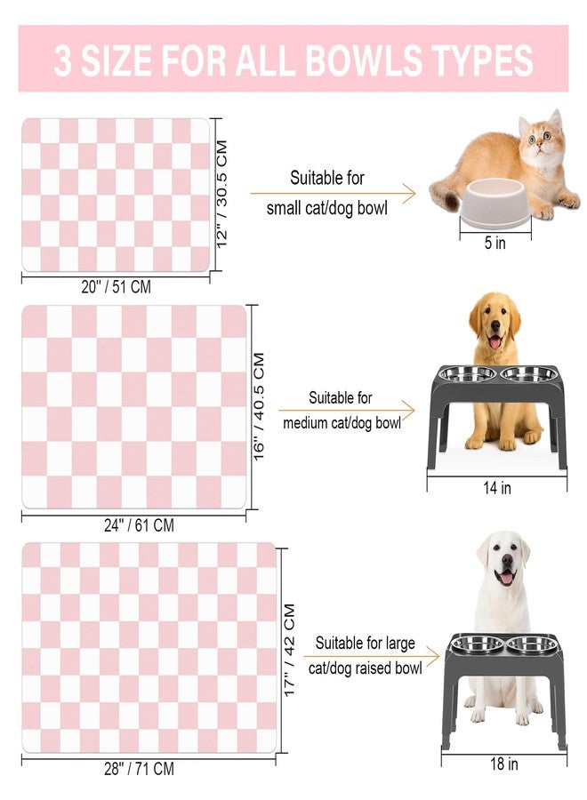 BLESWIN Cat Food Mat - 12"x 20" Cat Dog Mats for Food and Water Bowl, Checkered Pet Placemat Feeding Mat, Non-Slip Under Pet Bowls Mats for Messy Drinkers, Pink & White - Image 4